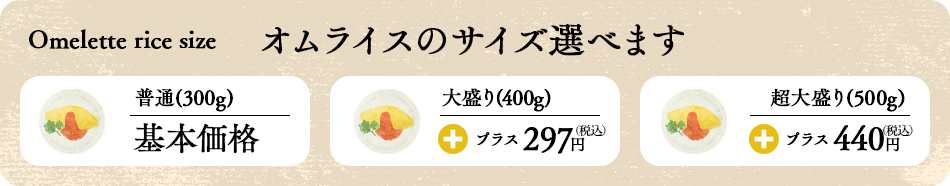 オムライスのサイズ選べます